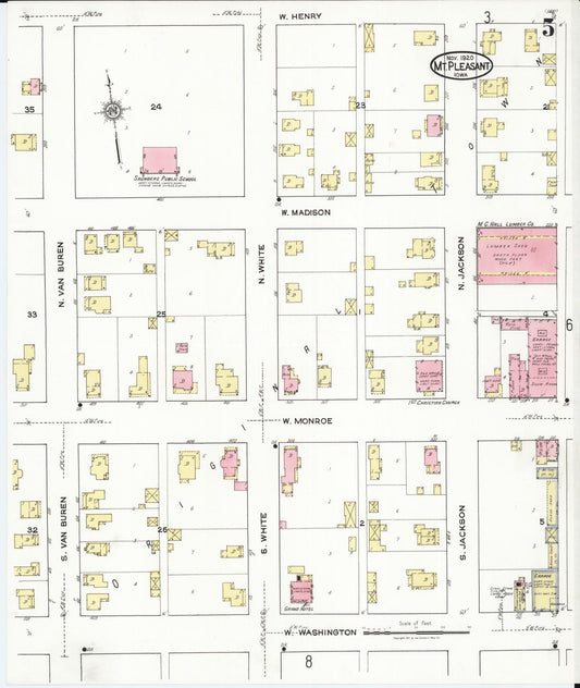 Sanborn Fire Insurance Map from Mount Pleasant, Henry County, Iowa (1920), Sheet #0005 - Historic Sanborn Fire Insurance Map Print, vintage old map wall art
