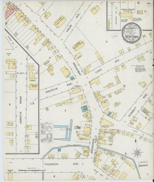 Sanborn Fire Insurance Map from Newtown, Queens County, New York (1893), Sheet #0001 - Historic Sanborn Fire Insurance Map Print, vintage old map wall art, antique decor, genealogy gift, New York New York map