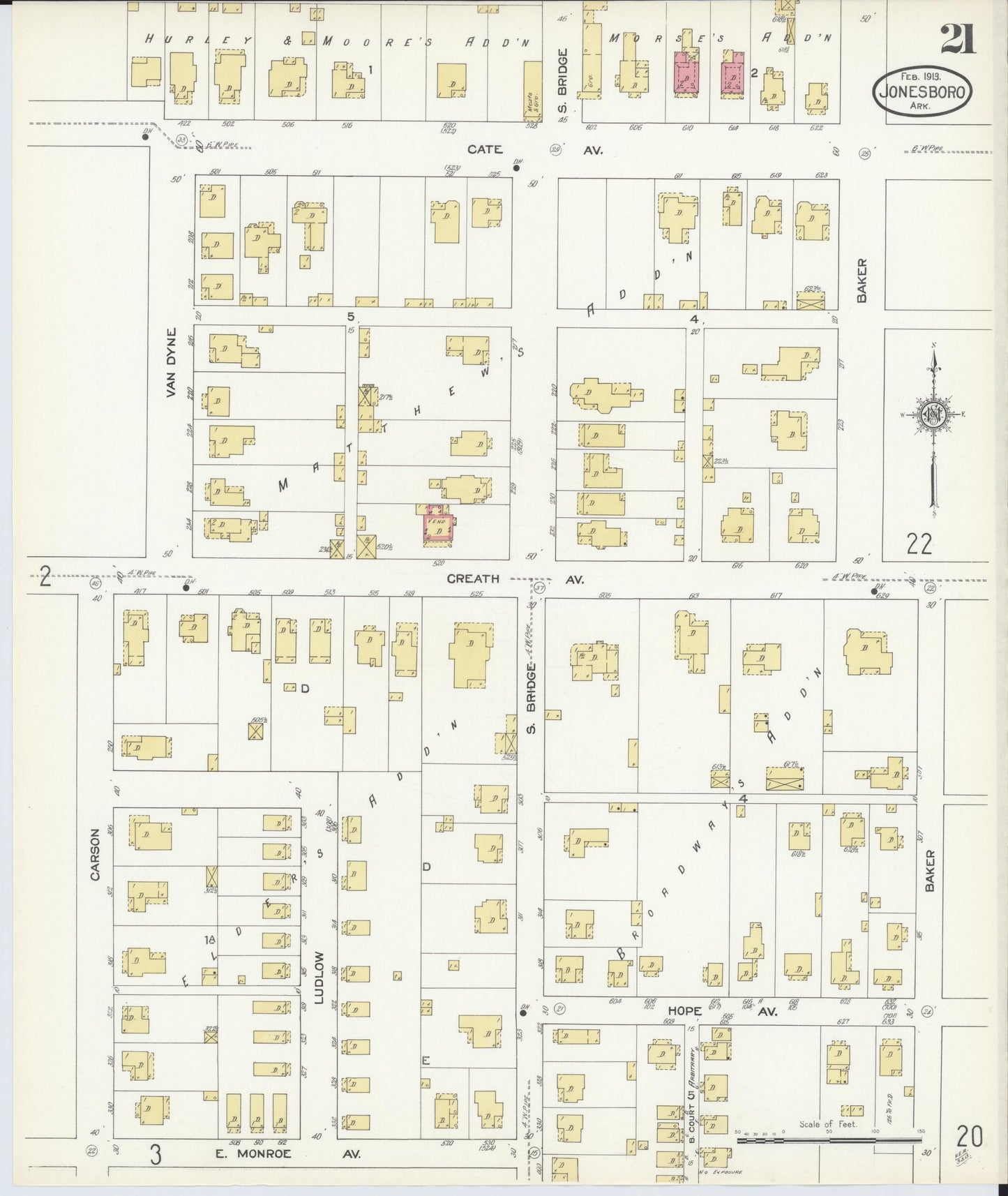 Sanborn Fire Insurance Map from Jonesboro, Craighead County, Arkansas (1913), Sheet #0021 - Complete Map Set gallery image, historic Sanborn map, vintage wall art, Arkansas Arkansas