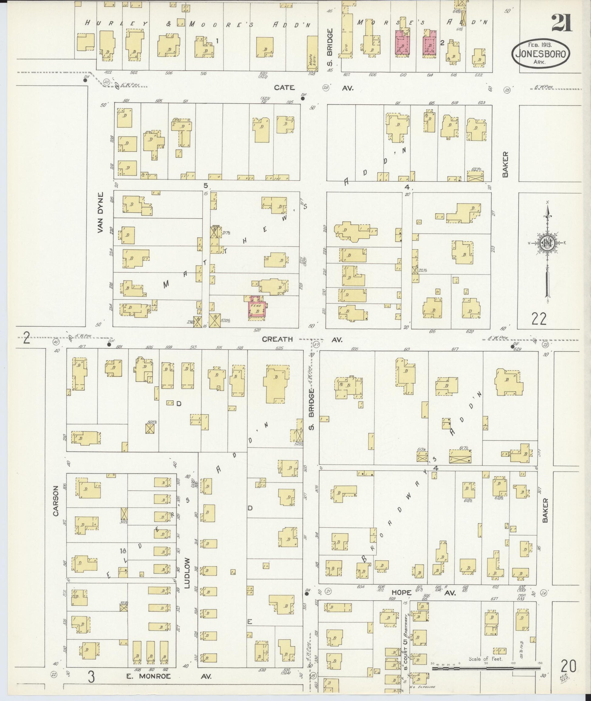 Sanborn Fire Insurance Map from Jonesboro, Craighead County, Arkansas (1913), Sheet #0021 - Complete Map Set gallery image, historic Sanborn map, vintage wall art, Arkansas Arkansas