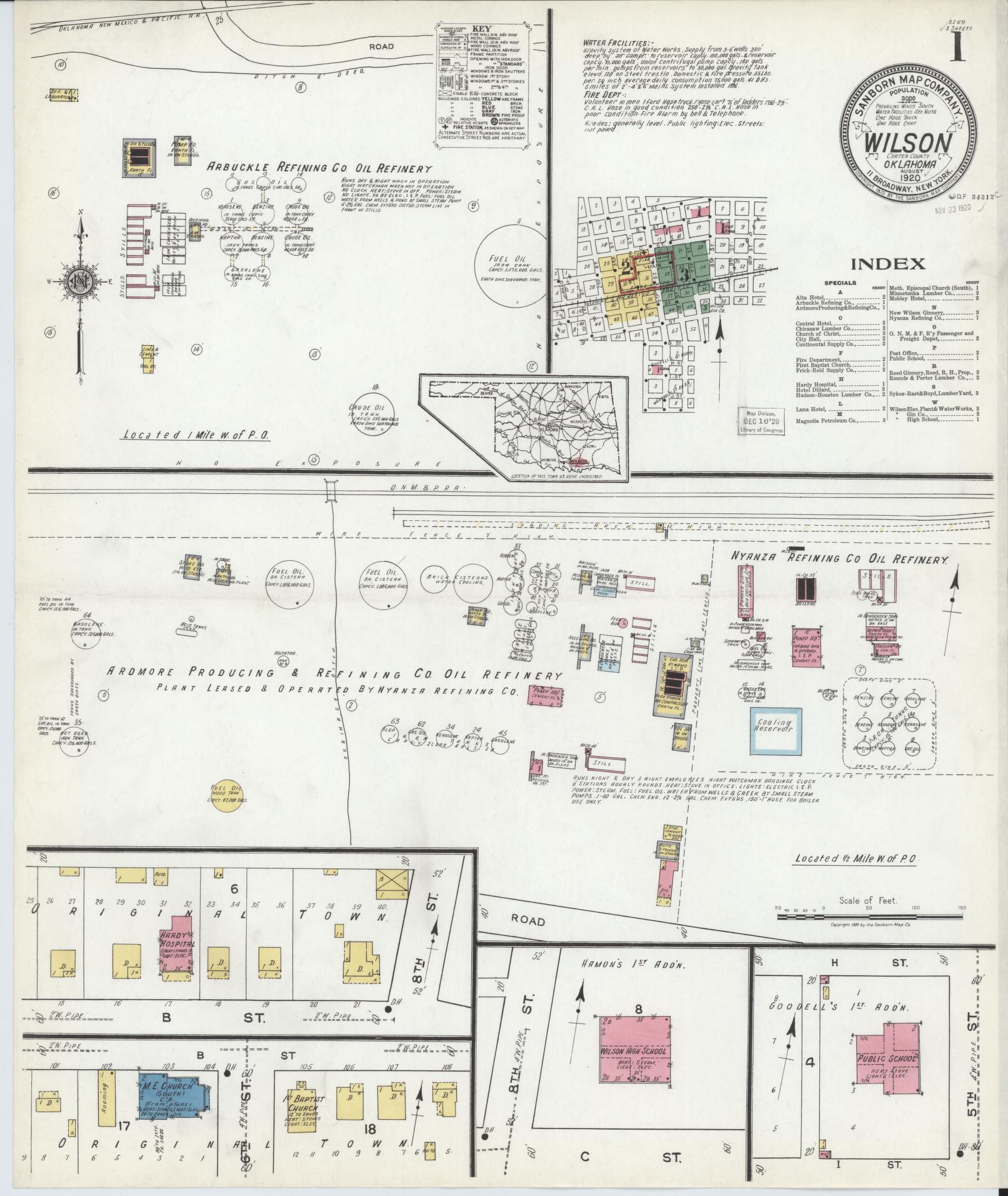 Sanborn Fire Insurance Map from Wilson, Carter County, Oklahoma (1920), Sheet #0001 - Complete Map Set gallery image, historic Sanborn map, vintage wall art, Oklahoma Oklahoma