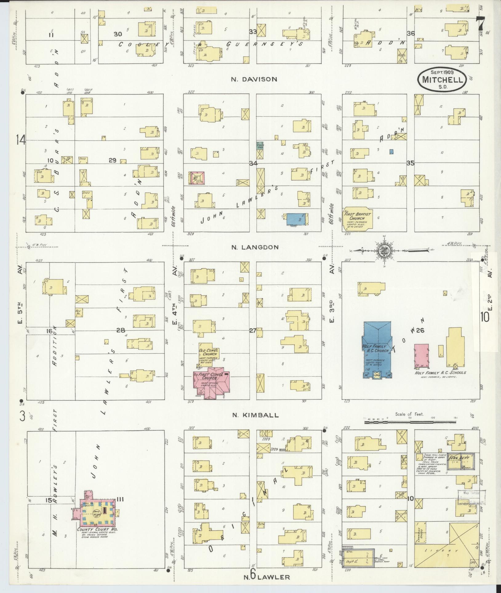 Sanborn Fire Insurance Map from Mitchell, Davison County, South Dakota (1909), Sheet #0007 - Complete Map Set gallery image, historic Sanborn map, vintage wall art, South Dakota South Dakota