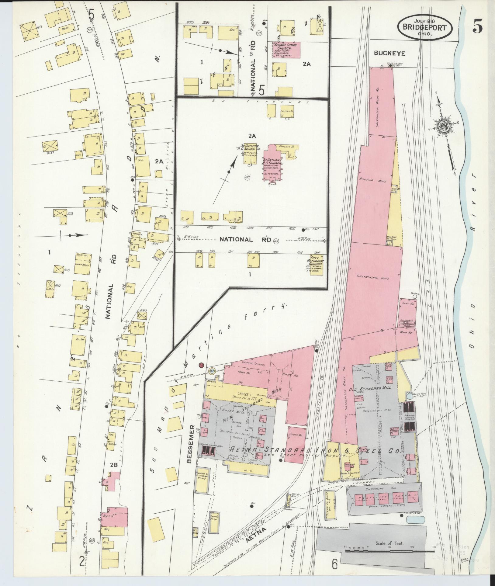 Sanborn Fire Insurance Map from Bridgeport, Belmont County, Ohio (1910), Sheet #0005 - Historic Sanborn Fire Insurance Map Print, vintage old map wall art, antique decor, genealogy gift, Ohio Ohio map