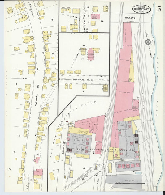 Sanborn Fire Insurance Map from Bridgeport, Belmont County, Ohio (1910), Sheet #0005 - Historic Sanborn Fire Insurance Map Print, vintage old map wall art, antique decor, genealogy gift, Ohio Ohio map
