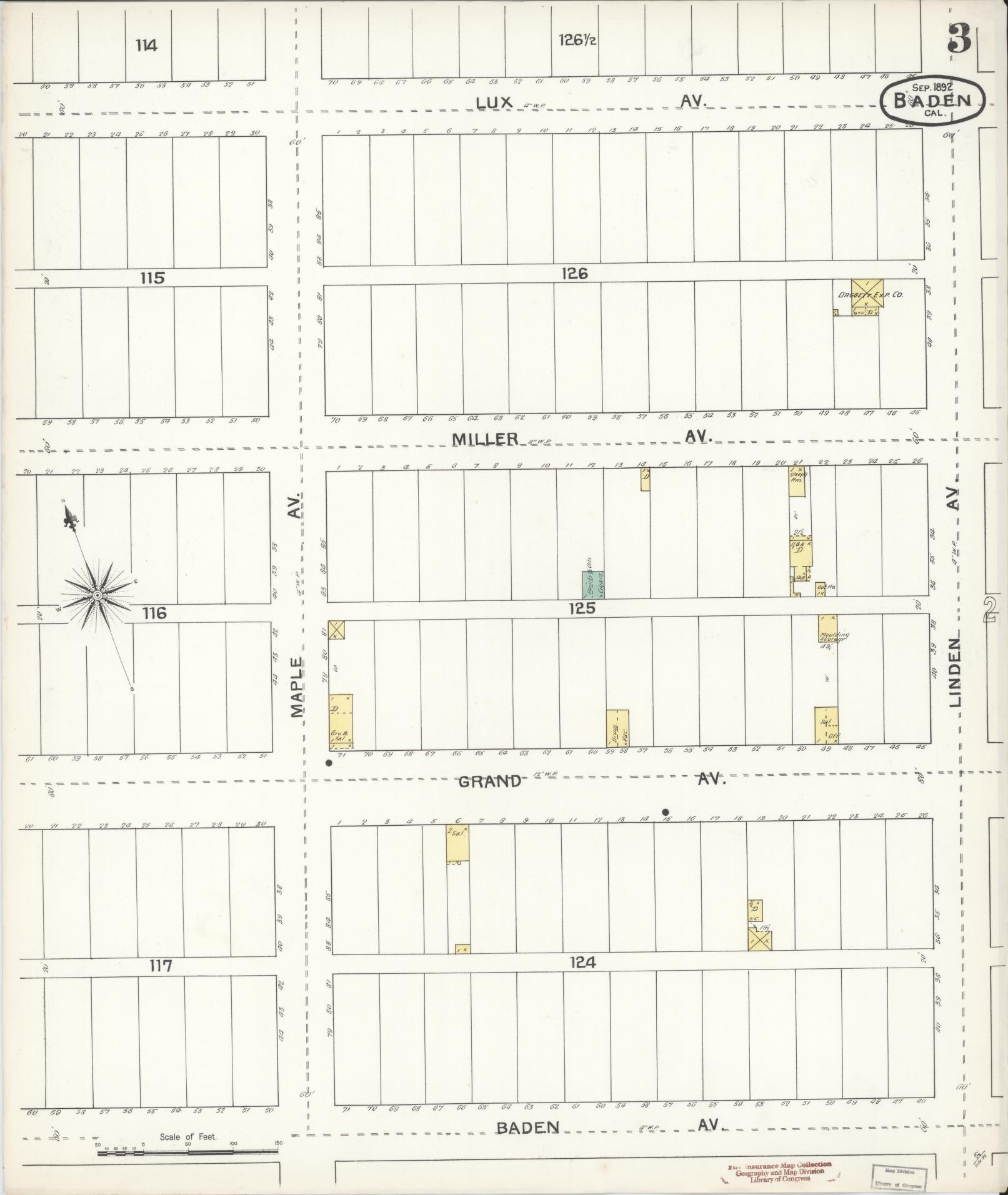 Sanborn Fire Insurance Map from Baden, San Mateo County, California (1892), Sheet #0003 - Historic Sanborn Fire Insurance Map Print, vintage old map wall art, antique decor, genealogy gift, California California map