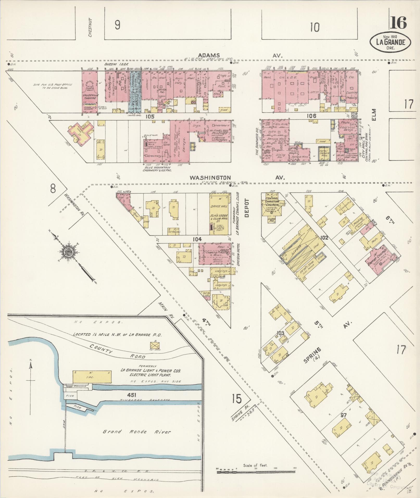 Sanborn Fire Insurance Map from La Grande, Union County, Oregon (1910), Sheet #0016 - Historic Sanborn Fire Insurance Map Print, vintage old map wall art, antique decor, genealogy gift, Oregon Oregon map