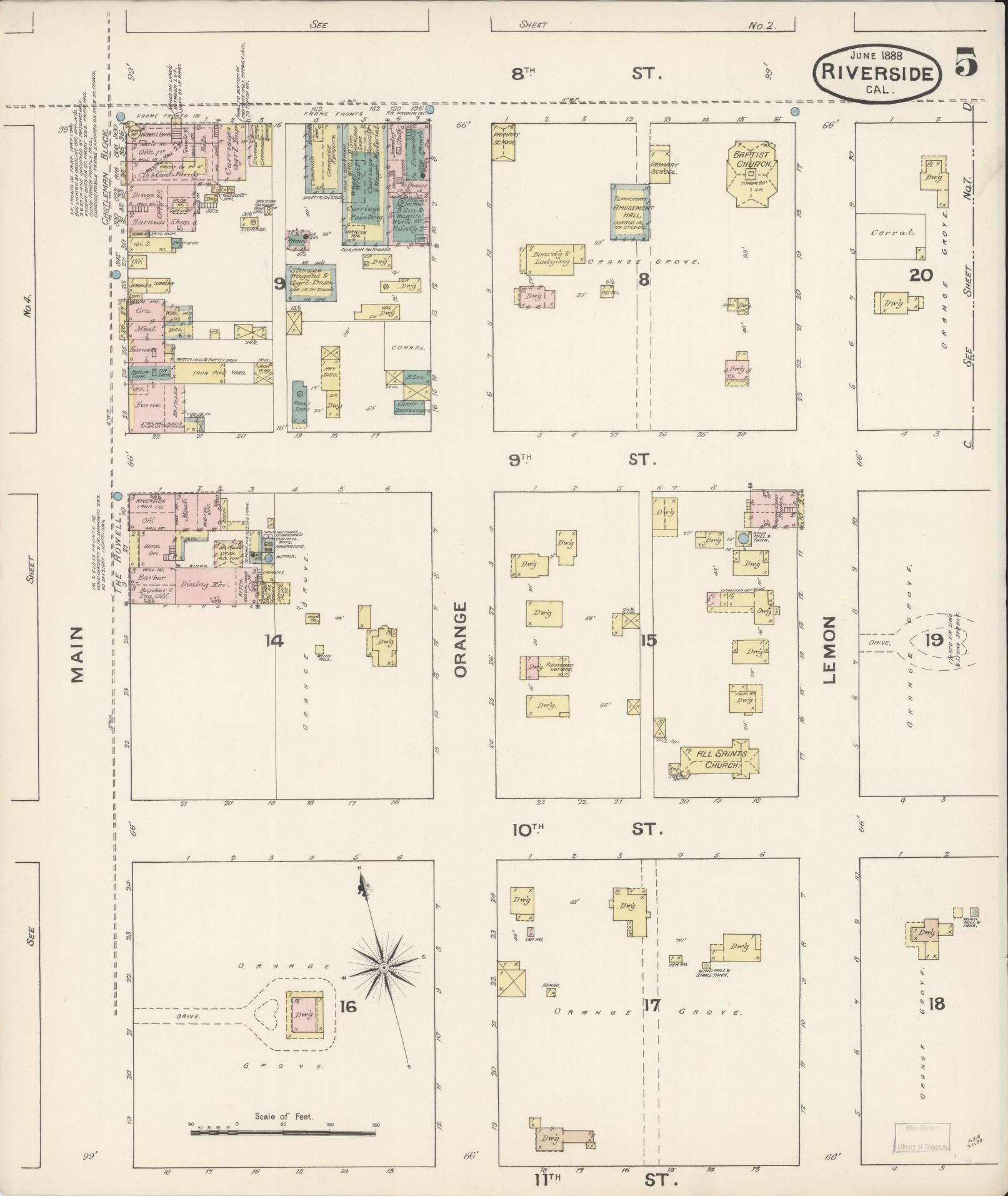Sanborn Fire Insurance Map from Riverside, Riverside County, California (1888), Sheet #0005 - Complete Map Set gallery image, historic Sanborn map, vintage wall art, California California