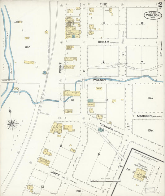 Sanborn Fire Insurance Map from Winlock, Lewis County, Washington (1896), Sheet #0002 - Historic Sanborn Fire Insurance Map Print, vintage old map wall art, antique decor, genealogy gift, Washington Washington map