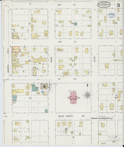 Sanborn Fire Insurance Map from Fairmont, Martin County, Minnesota (1894), Sheet #0003 - Historic Sanborn Fire Insurance Map Print, vintage old map wall art, antique decor, genealogy gift, Minnesota Minnesota map