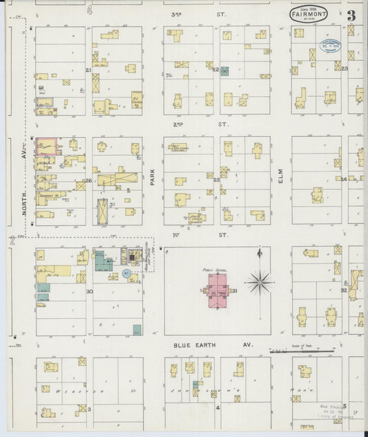 Sanborn Fire Insurance Map from Fairmont, Martin County, Minnesota (1894), Sheet #0003 - Historic Sanborn Fire Insurance Map Print, vintage old map wall art, antique decor, genealogy gift, Minnesota Minnesota map