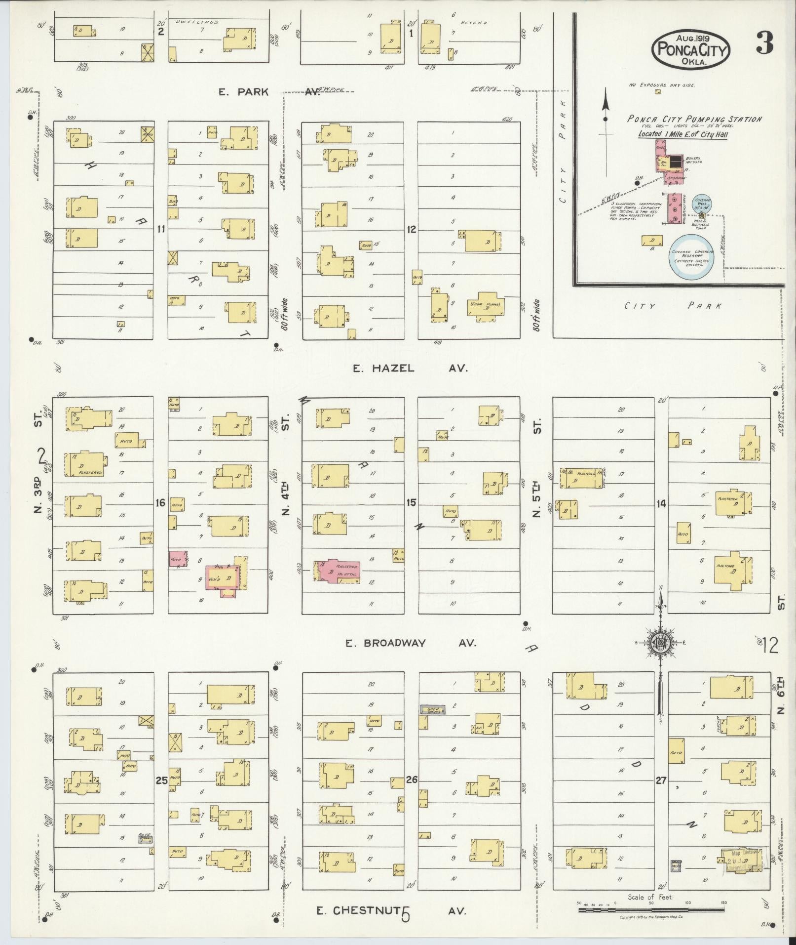 Sanborn Fire Insurance Map from Ponca City, Kay County, Oklahoma (1919), Sheet #0003 - Historic Sanborn Fire Insurance Map Print, vintage old map wall art, antique decor, genealogy gift, Oklahoma Oklahoma map