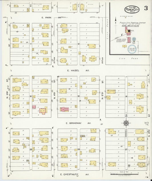Sanborn Fire Insurance Map from Ponca City, Kay County, Oklahoma (1919), Sheet #0003 - Historic Sanborn Fire Insurance Map Print, vintage old map wall art, antique decor, genealogy gift, Oklahoma Oklahoma map