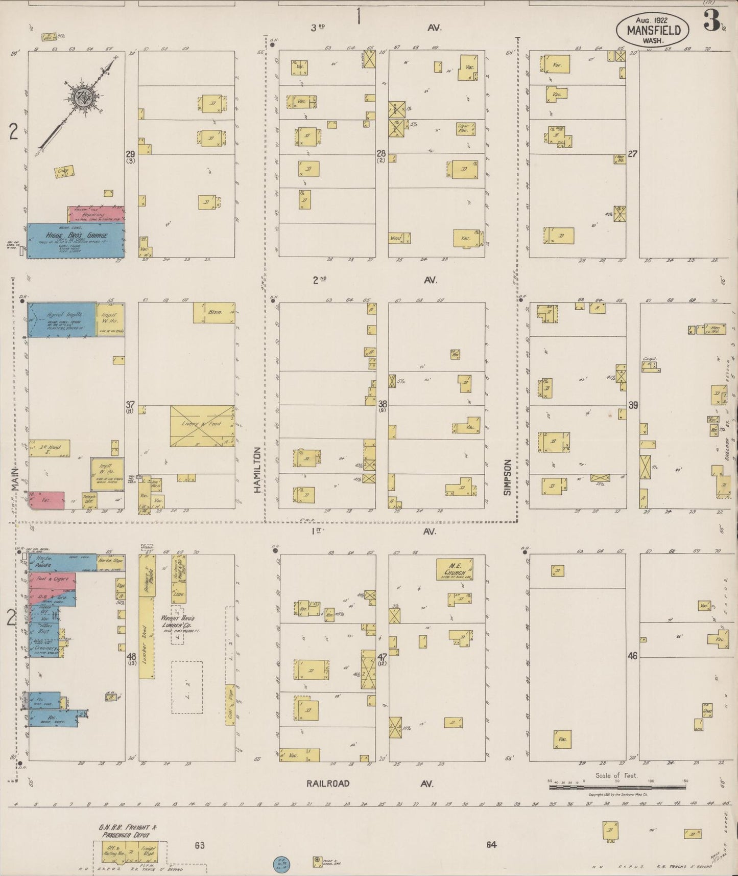 Sanborn Fire Insurance Map from Mansfield, Douglas County, Washington (1922), Sheet #0003 - Complete Map Set gallery image, historic Sanborn map, vintage wall art, Washington Washington