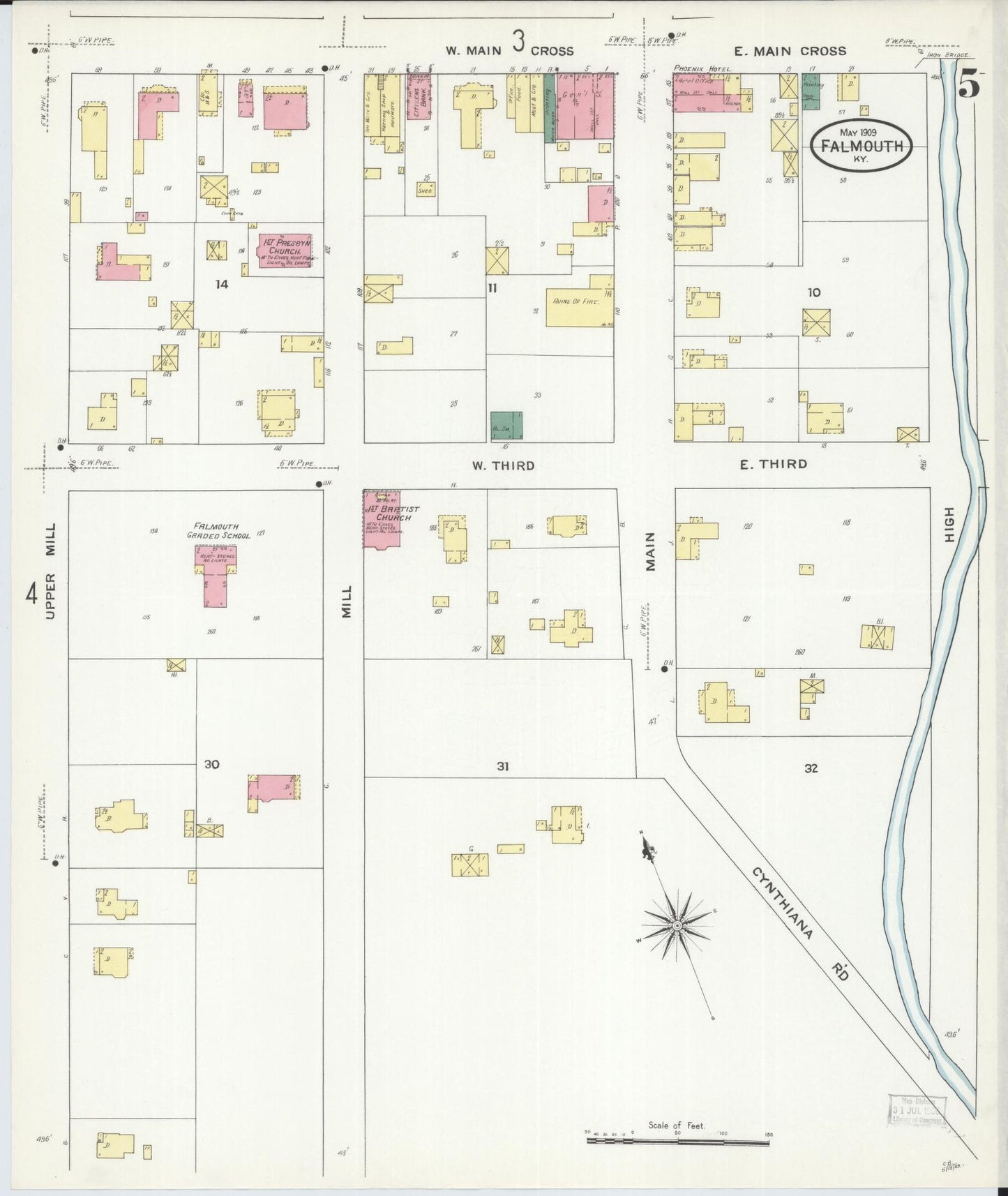 Sanborn Fire Insurance Map from Falmouth, Pendleton County, Kentucky (1909), Sheet #0005 - Complete Map Set gallery image, historic Sanborn map, vintage wall art, Kentucky Kentucky