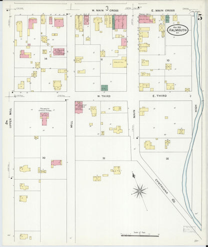 Sanborn Fire Insurance Map from Falmouth, Pendleton County, Kentucky (1909), Sheet #0005 - Complete Map Set gallery image, historic Sanborn map, vintage wall art, Kentucky Kentucky
