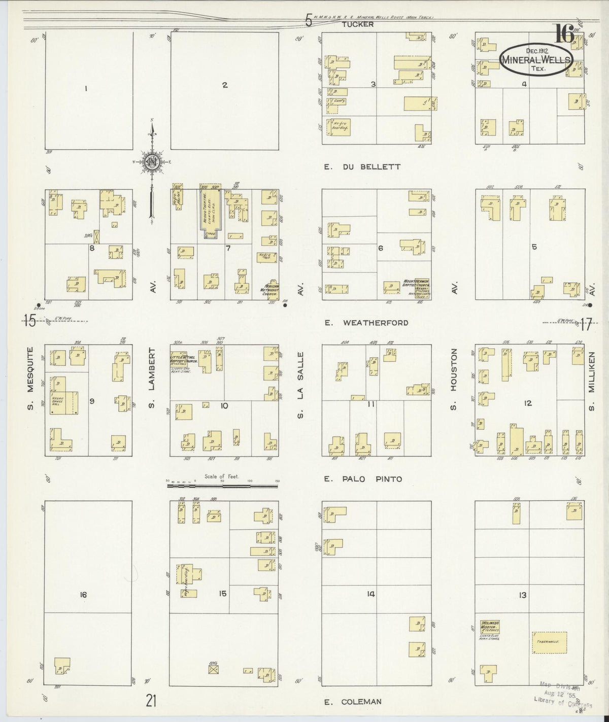 Sanborn Fire Insurance Map from Mineral Wells, Palo Pinto County, Texas (1912), Sheet #0016 - Complete Map Set gallery image, historic Sanborn map, vintage wall art, Texas Texas