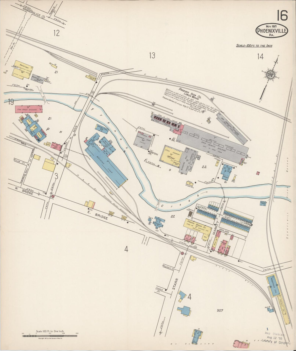 Sanborn Fire Insurance Map from Phoenixville, Chester County, Pennsylvania (1921), Sheet #0016 - Complete Map Set gallery image, historic Sanborn map, vintage wall art, Pennsylvania Pennsylvania
