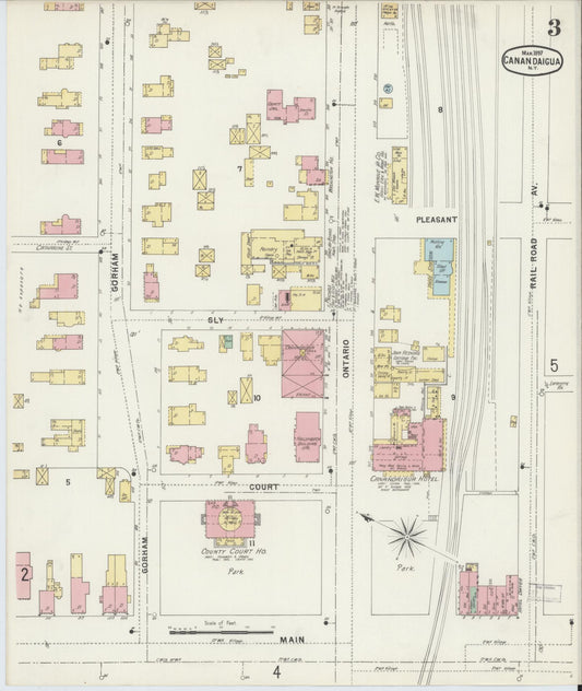 Sanborn Fire Insurance Map from Canandaigua, Ontario County, New York (1897), Sheet #0003 - Historic Sanborn Fire Insurance Map Print, vintage old map wall art, antique decor, genealogy gift, New York New York map