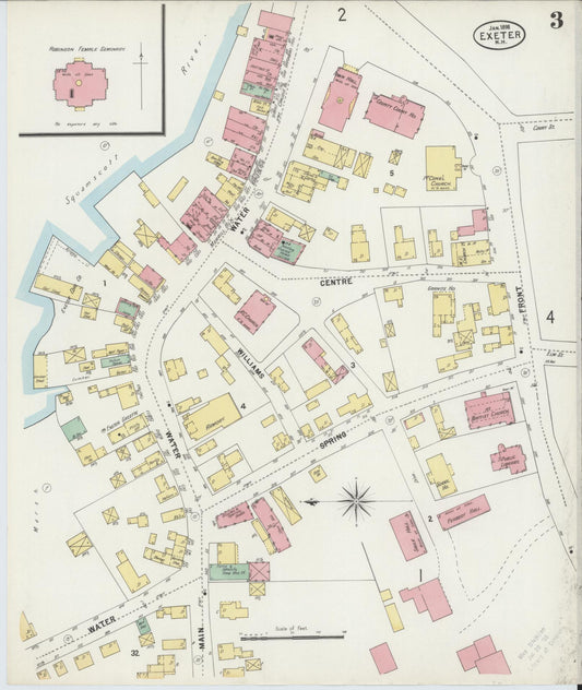Sanborn Fire Insurance Map from Exeter, Rockingham County, New Hampshire (1898), Sheet #0003 - Historic Sanborn Fire Insurance Map Print, vintage old map wall art, antique decor, genealogy gift, New Hampshire New Hampshire map