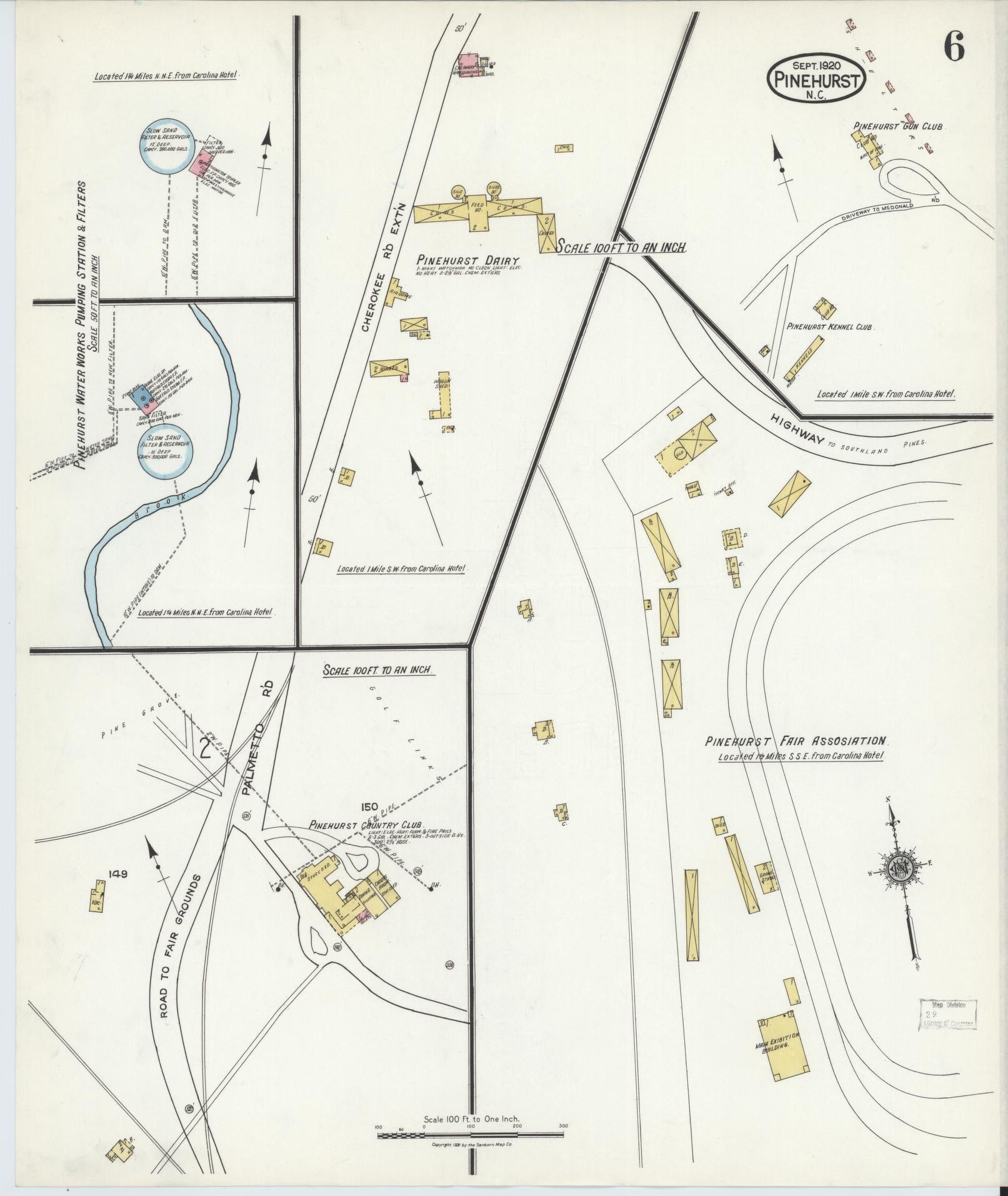 Sanborn Fire Insurance Map from Pinehurst, Moore County, North Carolina (1920), Sheet #0006 - Historic Sanborn Fire Insurance Map Print, vintage old map wall art, antique decor, genealogy gift, North Carolina North Carolina map