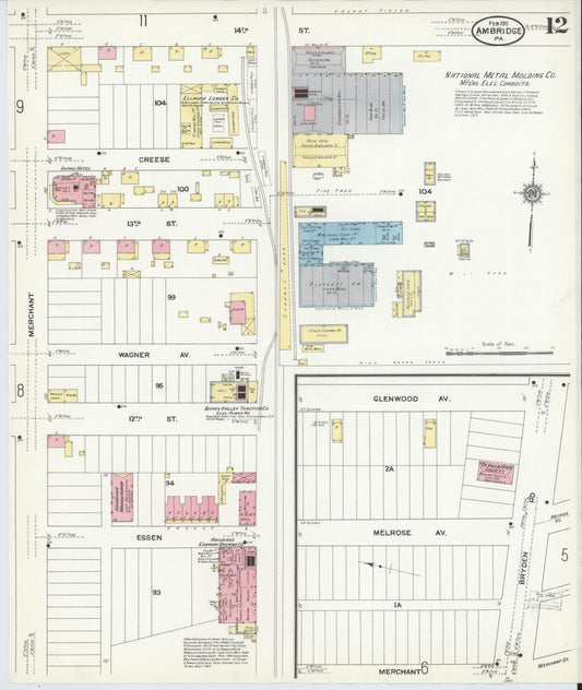 Sanborn Fire Insurance Map from Ambridge, Beaver County, Pennsylvania (1911), Sheet #0012 - Historic Sanborn Fire Insurance Map Print, vintage old map wall art, antique decor, genealogy gift, Pennsylvania Pennsylvania map