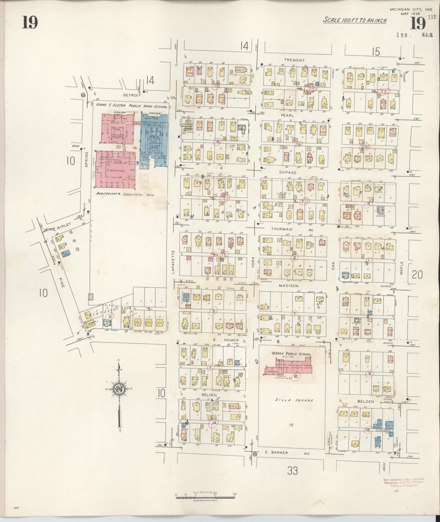 Sanborn Fire Insurance Map from Michigan City, La Porte County, Indiana (1948), Sheet #0019 - Historic Sanborn Fire Insurance Map Print, vintage old map wall art, antique decor, genealogy gift, Michigan Michigan map