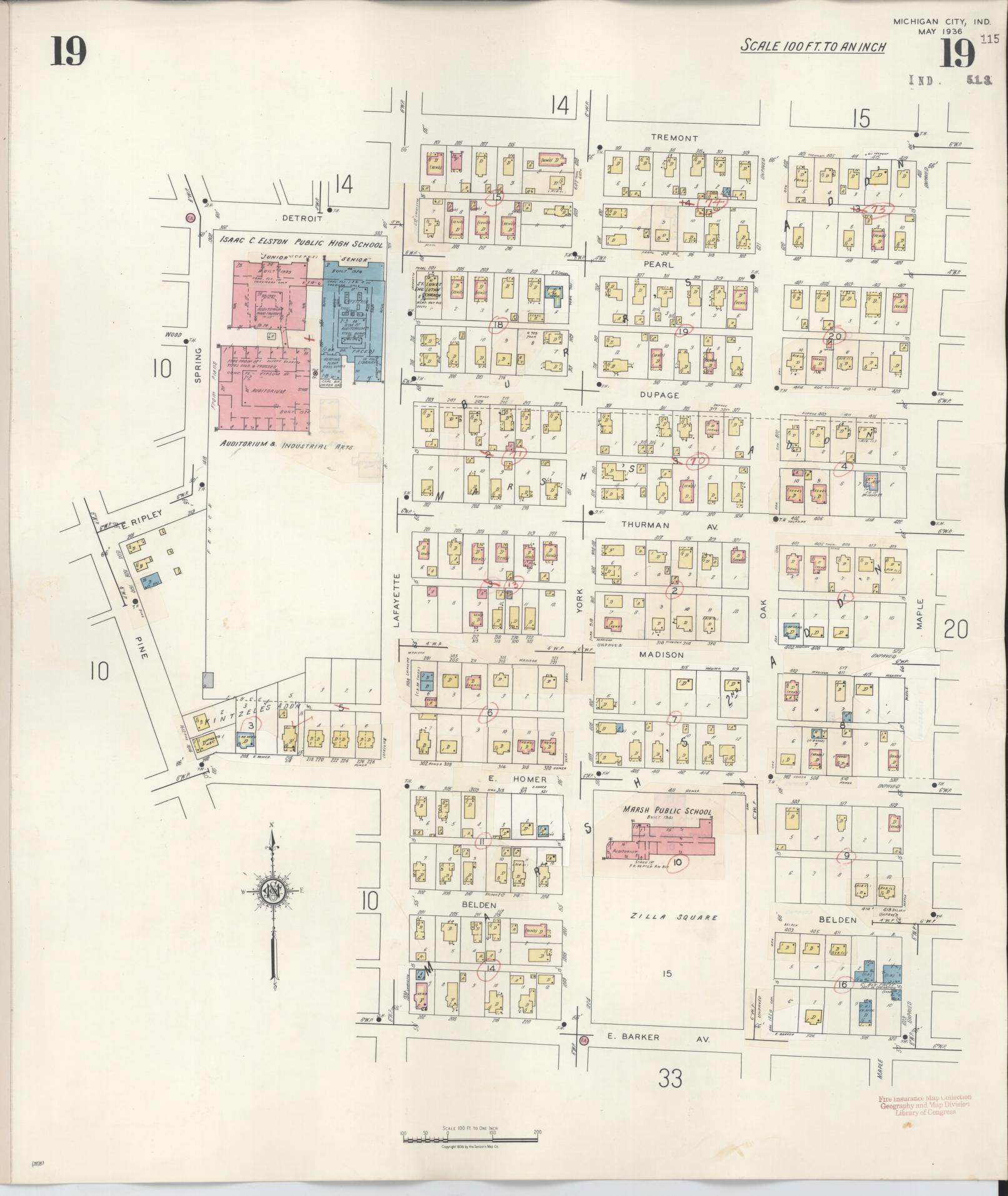 Sanborn Fire Insurance Map from Michigan City, La Porte County, Indiana (1948), Sheet #0019 - Historic Sanborn Fire Insurance Map Print, vintage old map wall art, antique decor, genealogy gift, Michigan Michigan map