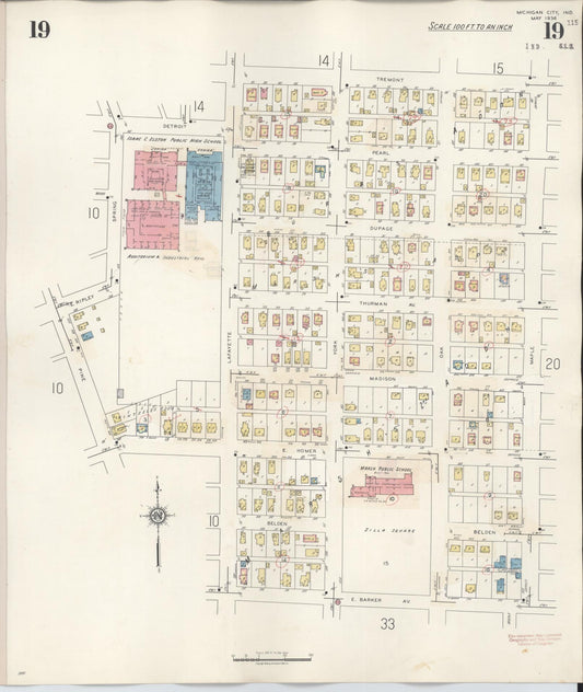 Sanborn Fire Insurance Map from Michigan City, La Porte County, Indiana (1948), Sheet #0019 - Historic Sanborn Fire Insurance Map Print, vintage old map wall art, antique decor, genealogy gift, Michigan Michigan map