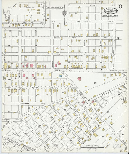 Sanborn Fire Insurance Map from Belle Vernon, Fayette County, Pennsylvania (1918), Sheet #0008 - Historic Sanborn Fire Insurance Map Print, vintage old map wall art, antique decor, genealogy gift, Pennsylvania Pennsylvania map