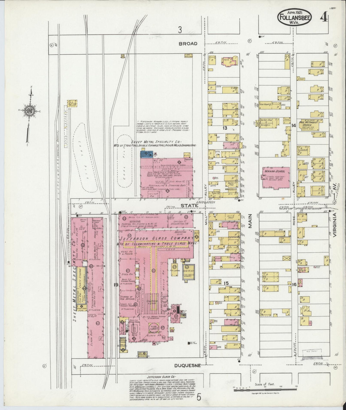 Sanborn Fire Insurance Map from Follansbee, Brooke County, West Virginia (1921), Sheet #0004 - Complete Map Set gallery image, historic Sanborn map, vintage wall art, West Virginia West Virginia