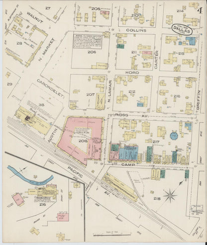 Sanborn Fire Insurance Map from Dallas, Dallas County, Texas (1885), Sheet #0004 - Complete Map Set gallery image, historic Sanborn map, vintage wall art, Texas Texas