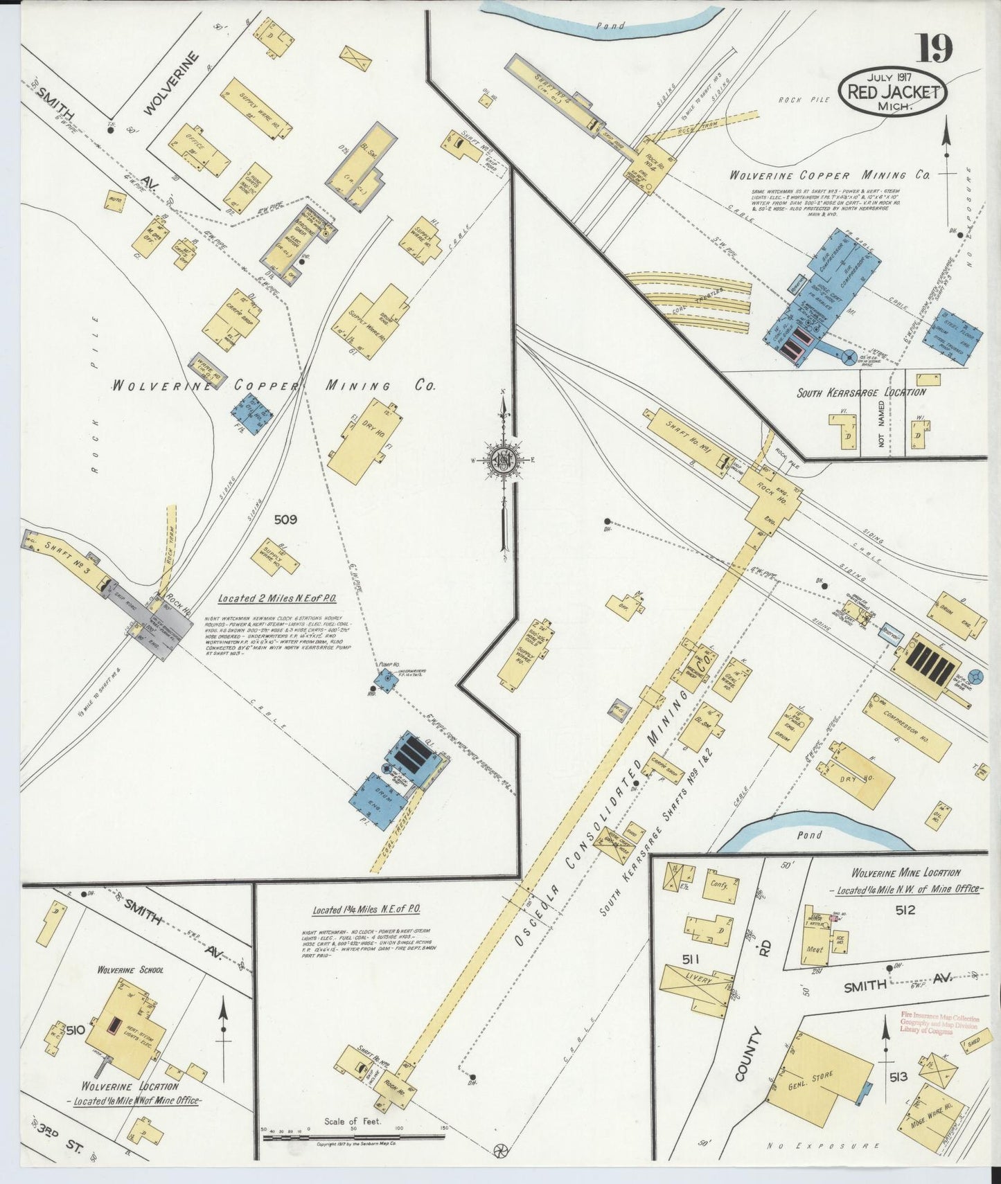 Sanborn Fire Insurance Map from Red Jacket, Houghton County, Michigan (1917), Sheet #0019 - Complete Map Set gallery image, historic Sanborn map, vintage wall art, Michigan Michigan