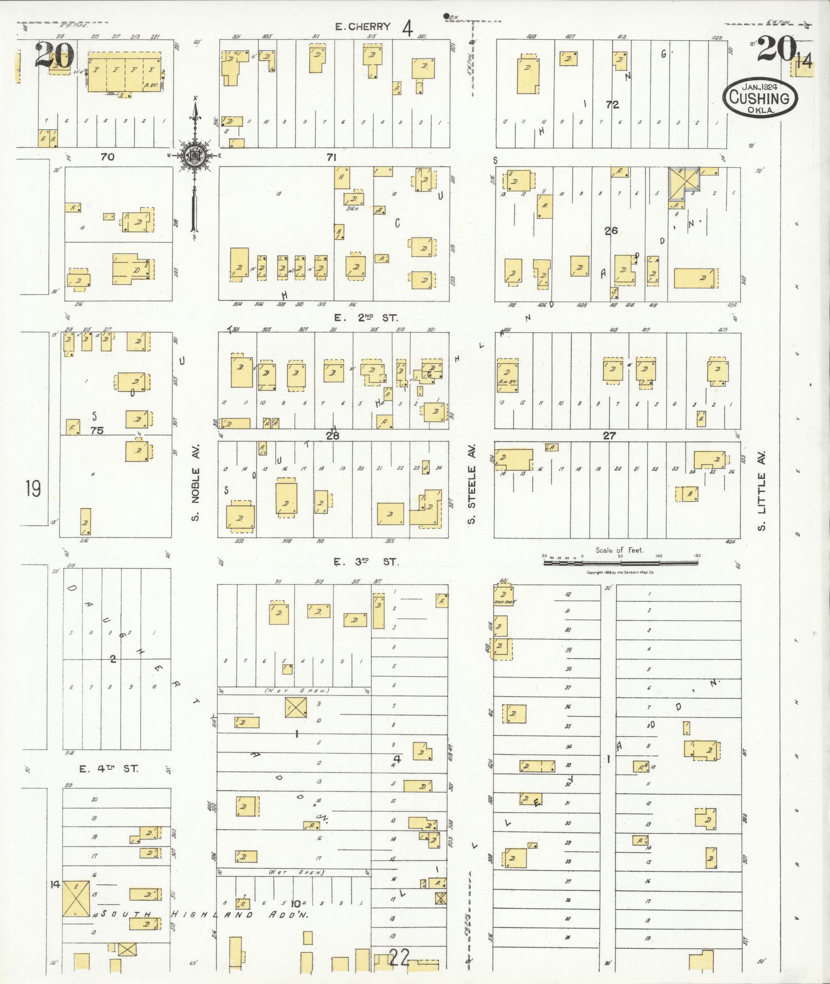 Sanborn Fire Insurance Map from Cushing, Payne County, Oklahoma (1924), Sheet #0020 - Complete Map Set gallery image, historic Sanborn map, vintage wall art, Oklahoma Oklahoma