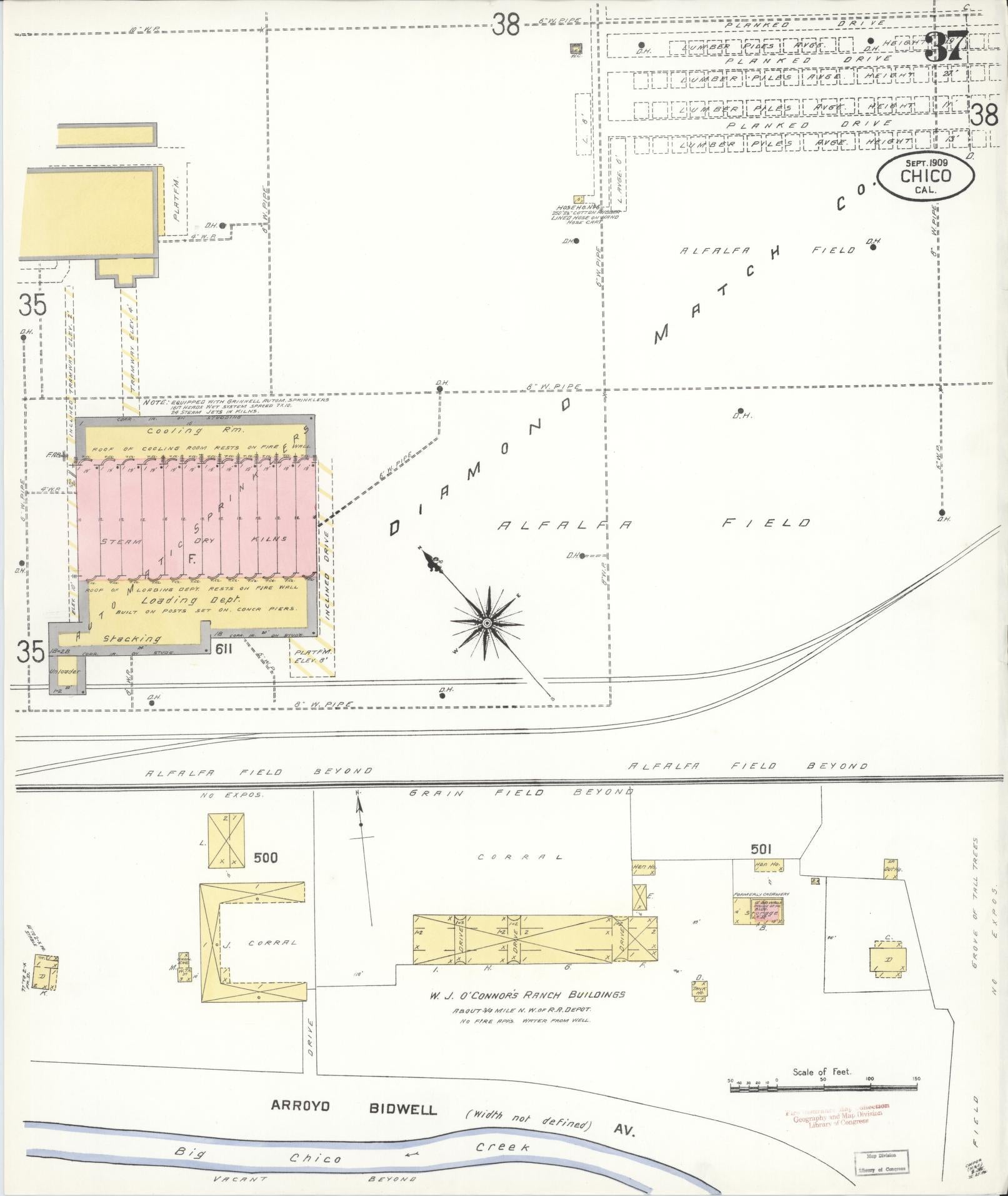 Sanborn Fire Insurance Map from Chico, Butte County, California (1909), Sheet #0037 - Complete Map Set gallery image, historic Sanborn map, vintage wall art, California California