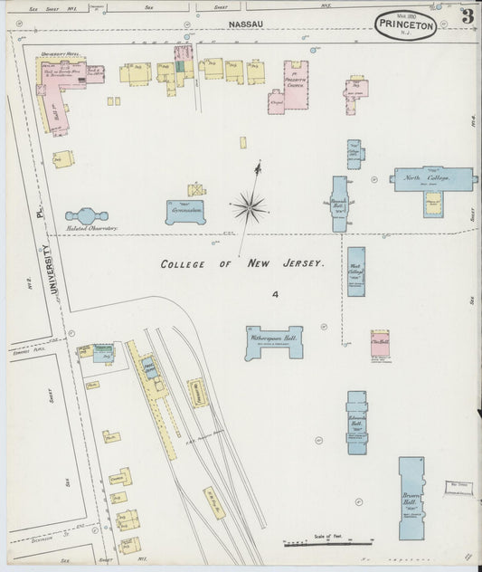 Sanborn Fire Insurance Map from Princeton, Mercer County, New Jersey (1890), Sheet #0003 - Historic Sanborn Fire Insurance Map Print, vintage old map wall art, antique decor, genealogy gift, New Jersey New Jersey map