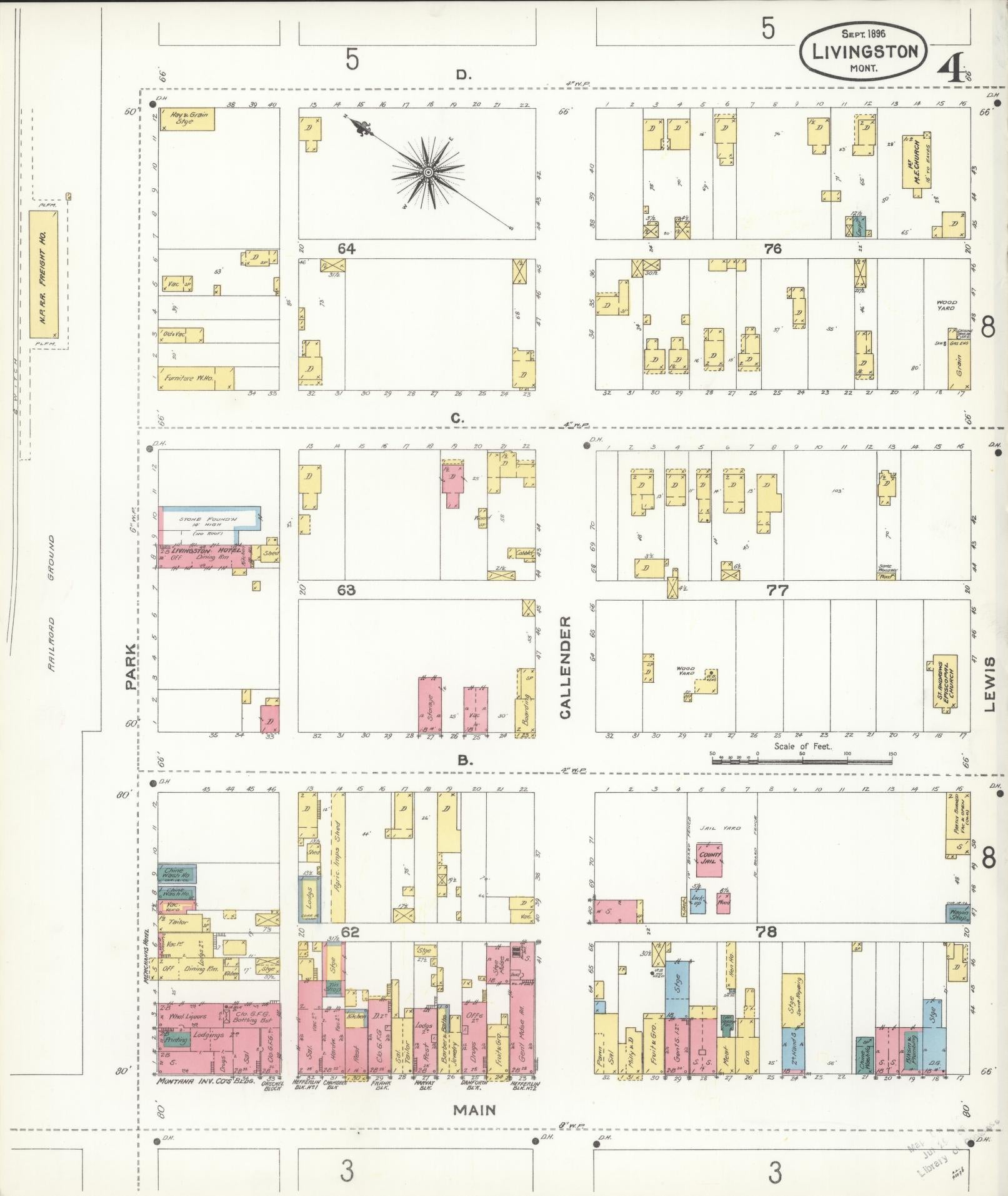 Sanborn Fire Insurance Map from Livingston, Park County, Montana (1896), Sheet #0004 - Historic Sanborn Fire Insurance Map Print, vintage old map wall art, antique decor, genealogy gift, Montana Montana map