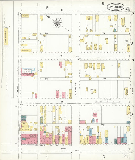 Sanborn Fire Insurance Map from Livingston, Park County, Montana (1896), Sheet #0004 - Historic Sanborn Fire Insurance Map Print, vintage old map wall art, antique decor, genealogy gift, Montana Montana map