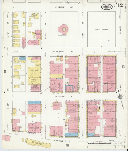 Sanborn Fire Insurance Map from Temple, Bell County, Texas (1915), Sheet #0012 - Historic Sanborn Fire Insurance Map Print, vintage old map wall art, antique decor, genealogy gift, Texas Texas map