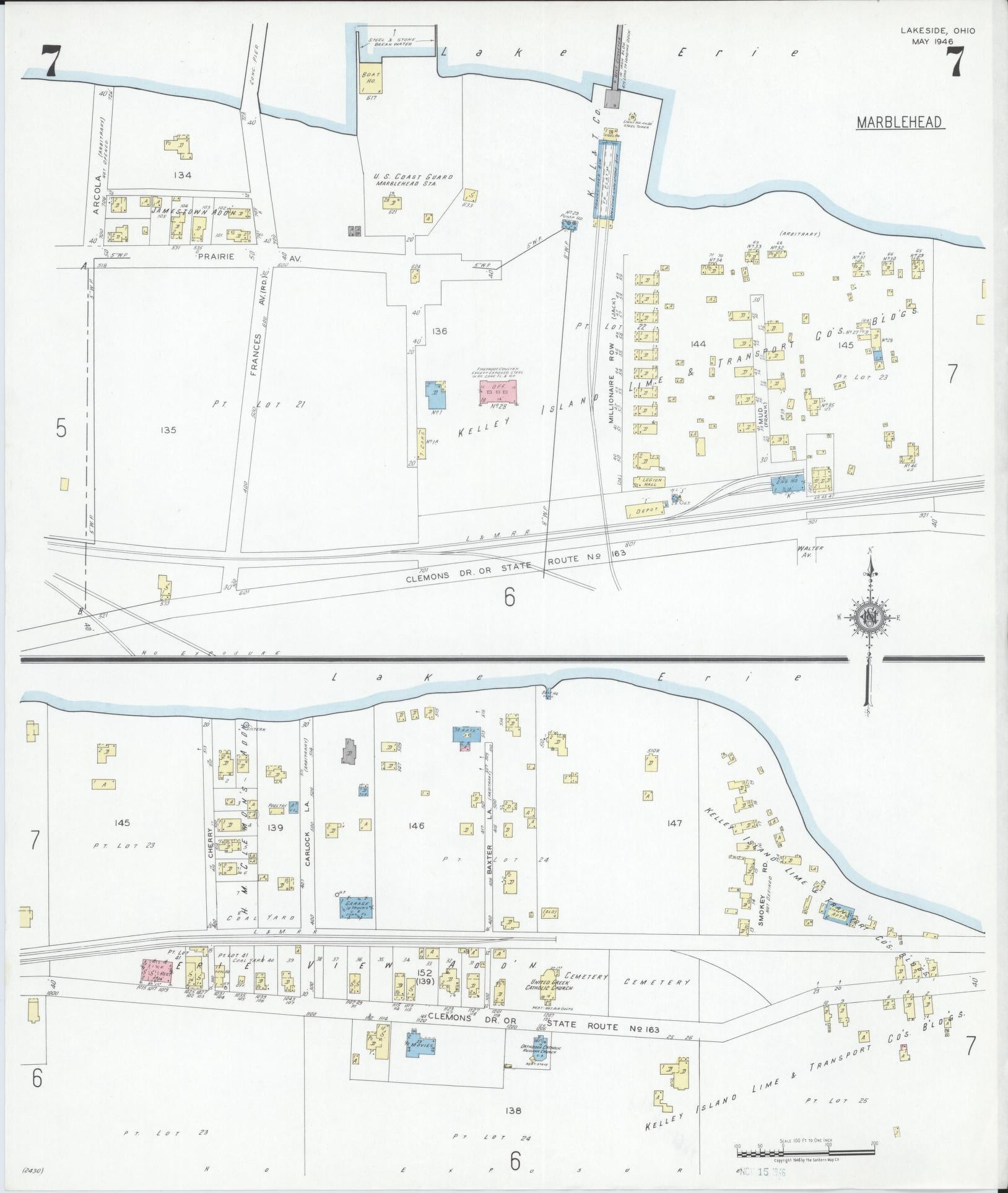 Sanborn Fire Insurance Map from Lakeside, Ottawa County, Ohio (1946), Sheet #0007 - Historic Sanborn Fire Insurance Map Print, vintage old map wall art, antique decor, genealogy gift, Ohio Ohio map