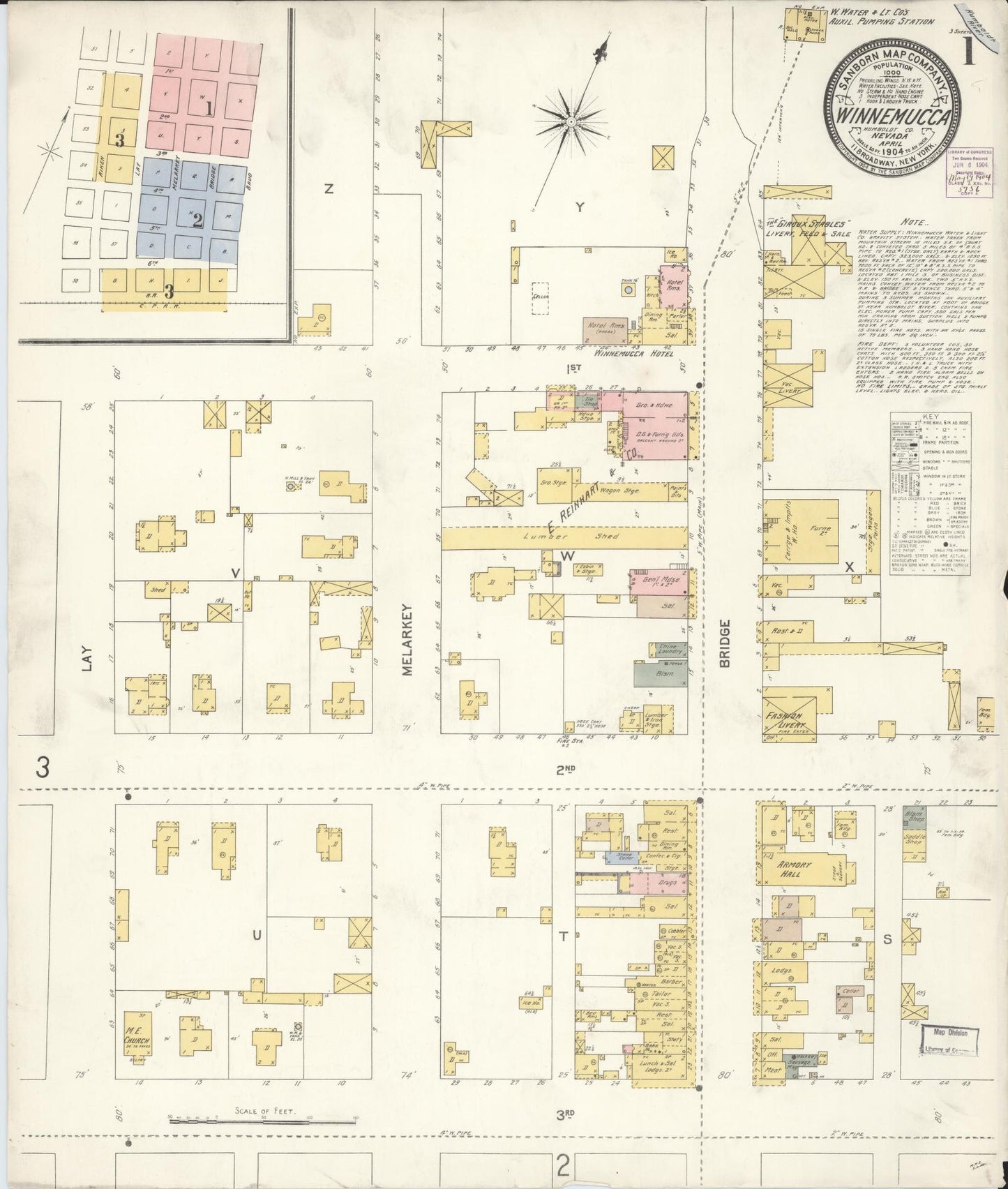Sanborn Fire Insurance Map from Winnemucca, Humboldt County, Nevada (1904), Sheet #0001 - Complete Map Set gallery image, historic Sanborn map, vintage wall art, Nevada Nevada