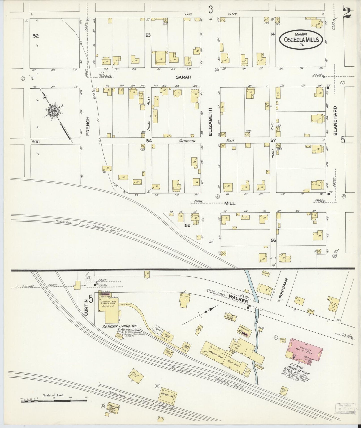 Sanborn Fire Insurance Map from Osceola Mills, Clearfield County, Pennsylvania (1910), Sheet #0002 - Historic Sanborn Fire Insurance Map Print, vintage old map wall art, antique decor, genealogy gift, Pennsylvania Pennsylvania map