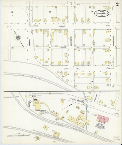 Sanborn Fire Insurance Map from Osceola Mills, Clearfield County, Pennsylvania (1910), Sheet #0002 - Historic Sanborn Fire Insurance Map Print, vintage old map wall art, antique decor, genealogy gift, Pennsylvania Pennsylvania map