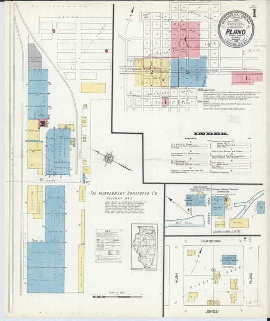 Sanborn Fire Insurance Map from Plano, Kendall County, Illinois (1912), Sheet #0001 - Historic Sanborn Fire Insurance Map Print, vintage old map wall art, antique decor, genealogy gift, Illinois Illinois map
