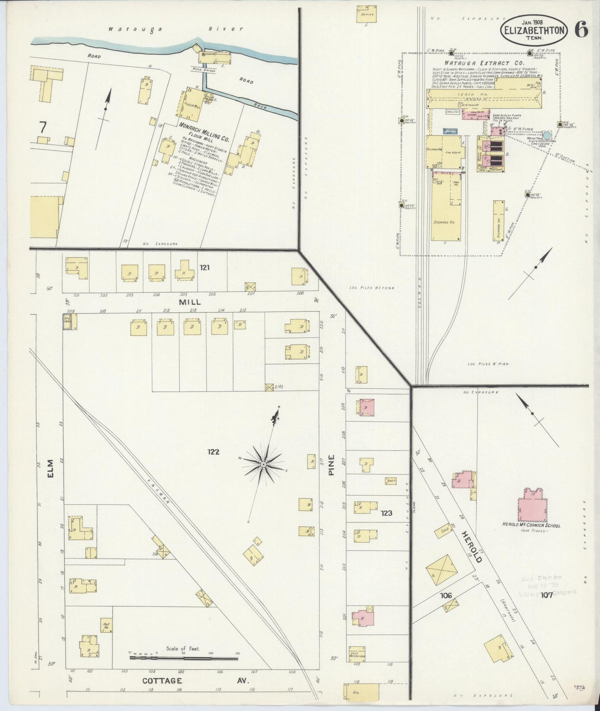 Sanborn Fire Insurance Map from Elizabethton, Carter County, Tennessee (1908), Sheet #0006 - Historic Sanborn Fire Insurance Map Print, vintage old map wall art, antique decor, genealogy gift, Tennessee Tennessee map