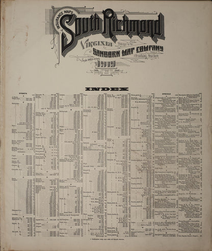 Sanborn Fire Insurance Map from Richmond, Independent Cities, Virginia (1919), Sheet #0001 - Historic Sanborn Fire Insurance Map Print, vintage old map wall art, antique decor, genealogy gift, Virginia Virginia map