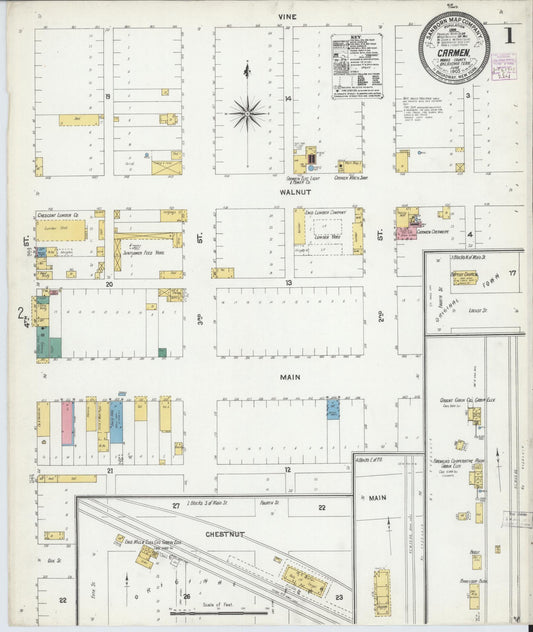 Sanborn Fire Insurance Map from Carmen, Alfalfa County, Oklahoma (1905), Sheet #0001 - Historic Sanborn Fire Insurance Map Print, vintage old map wall art, antique decor, genealogy gift, Oklahoma Oklahoma map