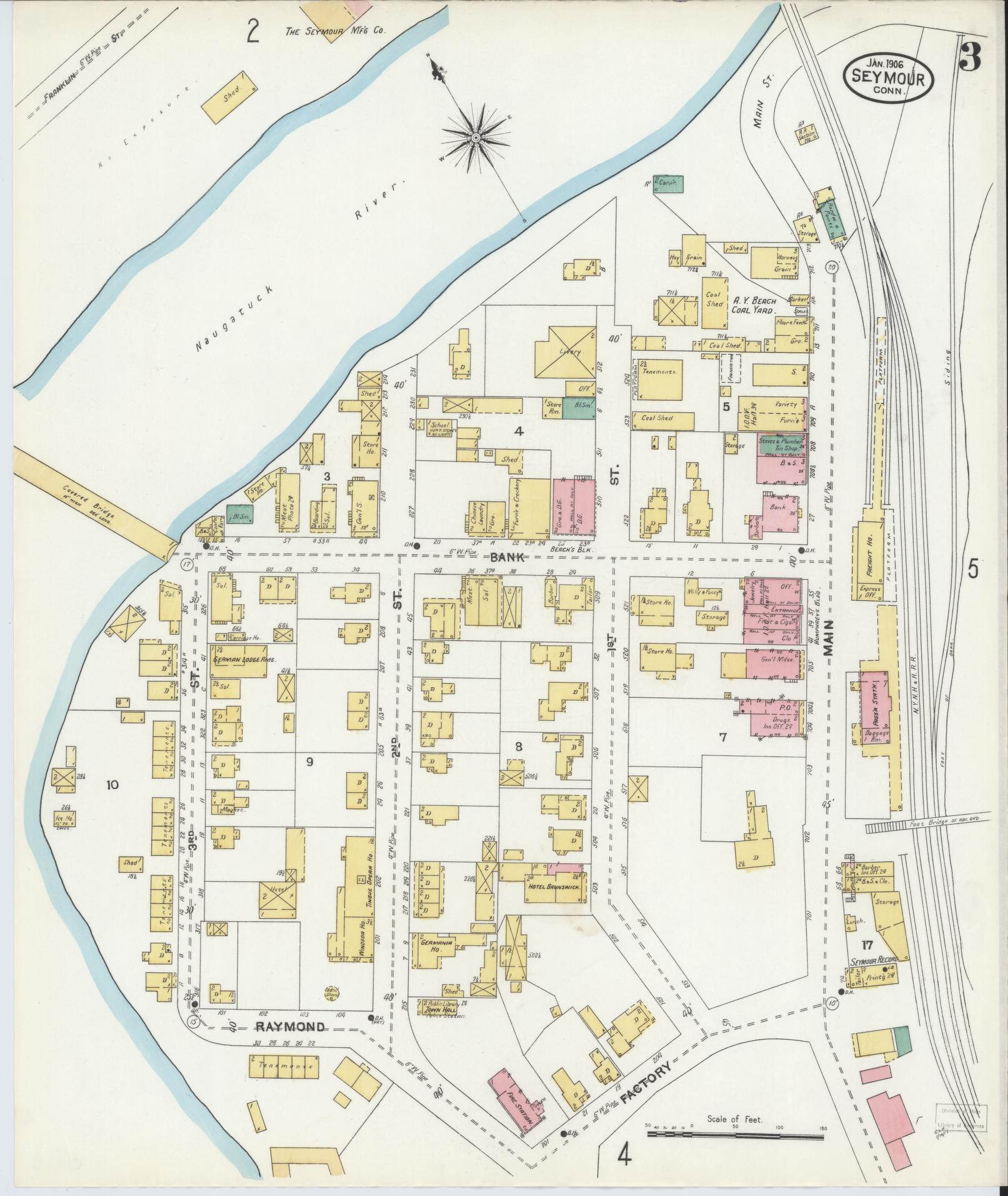 Sanborn Fire Insurance Map from Seymour, New Haven County, Connecticut (1906), Sheet #0003 - Complete Map Set gallery image, historic Sanborn map, vintage wall art, Connecticut Connecticut