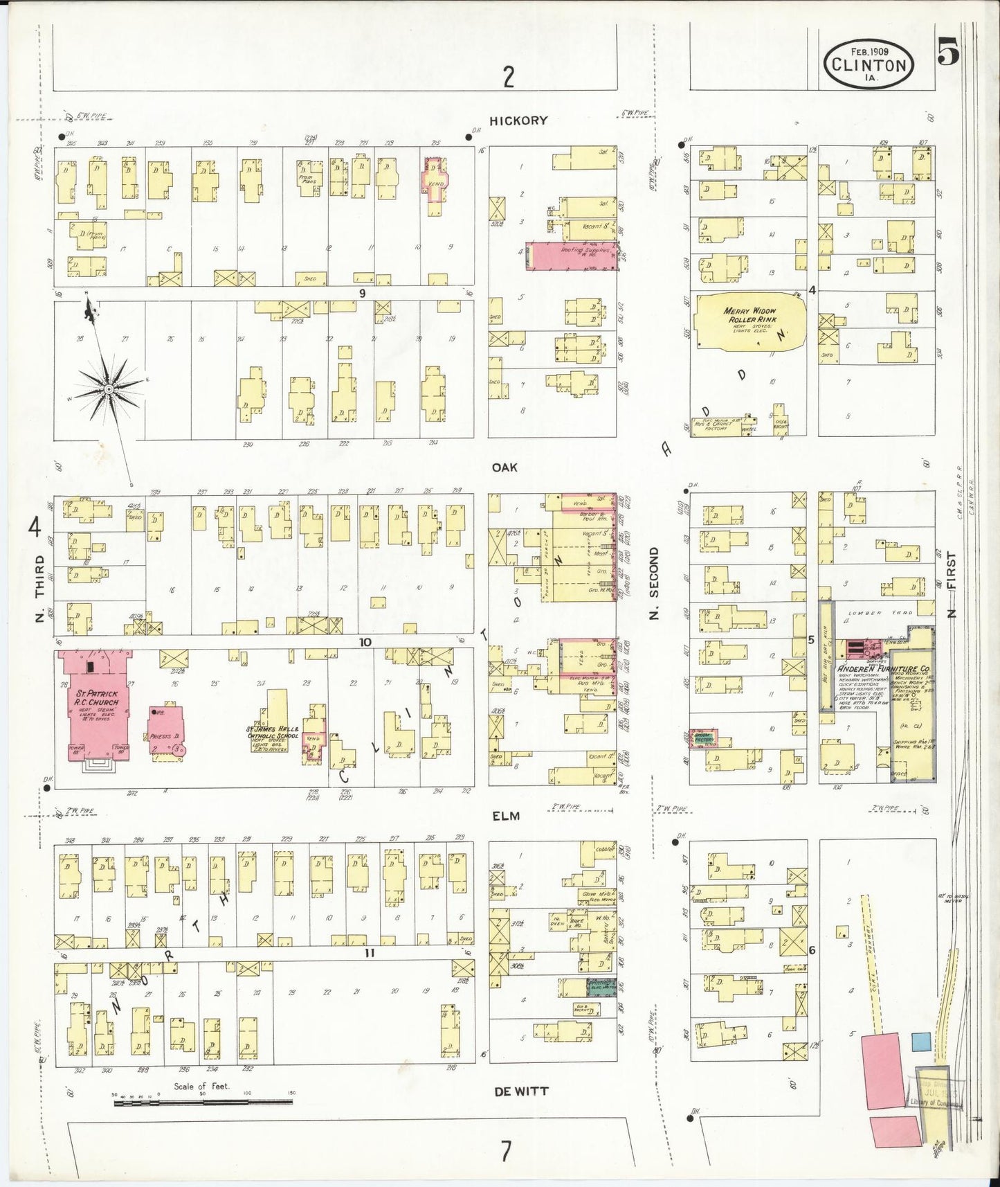 Sanborn Fire Insurance Map from Clinton, Clinton County, Iowa (1909), Sheet #0005 - Historic Sanborn Fire Insurance Map Print, vintage old map wall art