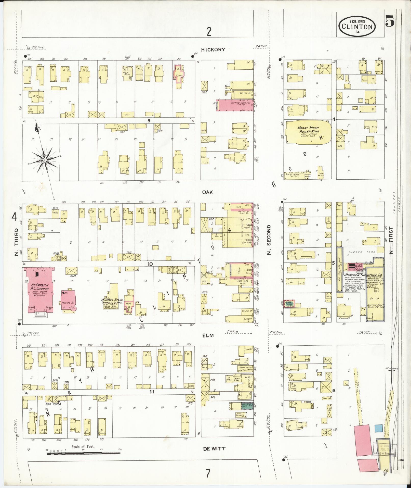 Sanborn Fire Insurance Map from Clinton, Clinton County, Iowa (1909), Sheet #0005 - Historic Sanborn Fire Insurance Map Print, vintage old map wall art