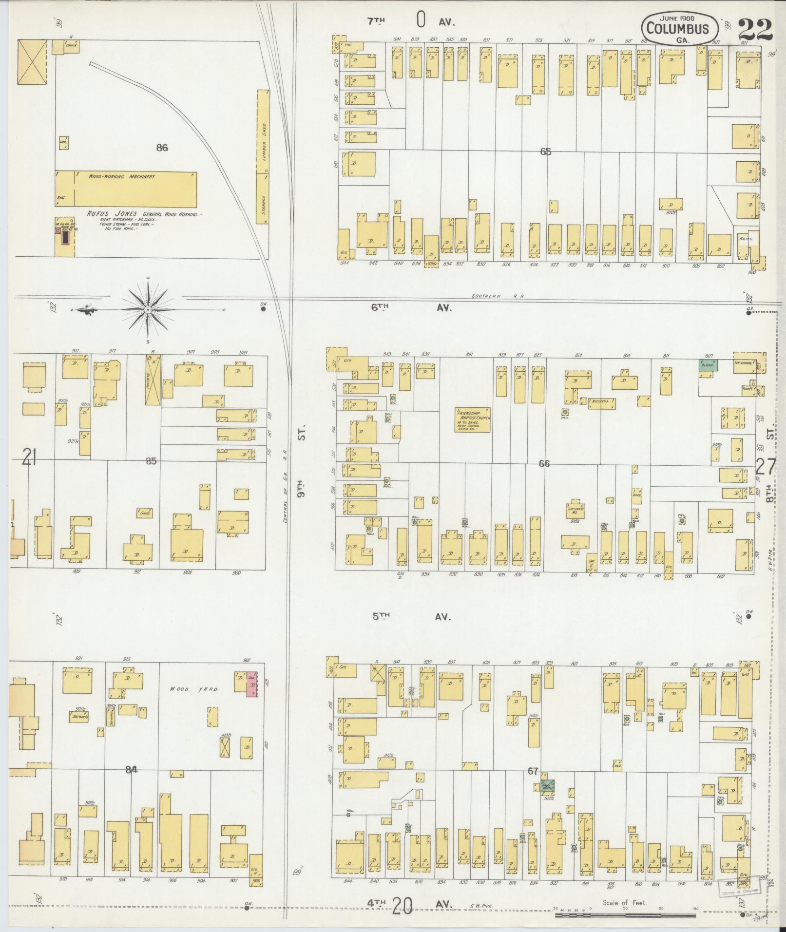 Sanborn Fire Insurance Map from Columbus, Muscogee County, Georgia (1900), Sheet #0022 - Complete Map Set gallery image, historic Sanborn map, vintage wall art, Georgia Georgia